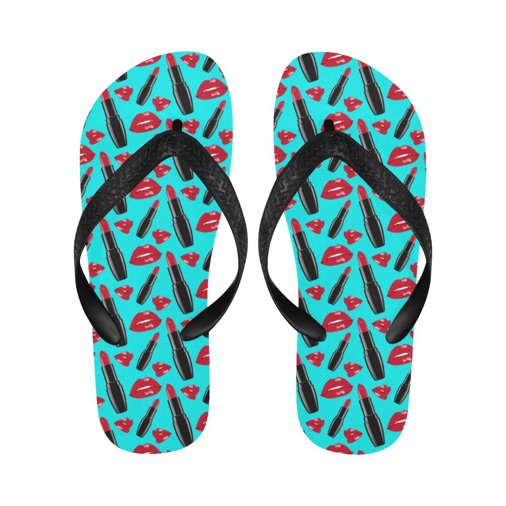 Lipstick Pattern Print Design LT02 Flip Flops-JorJune