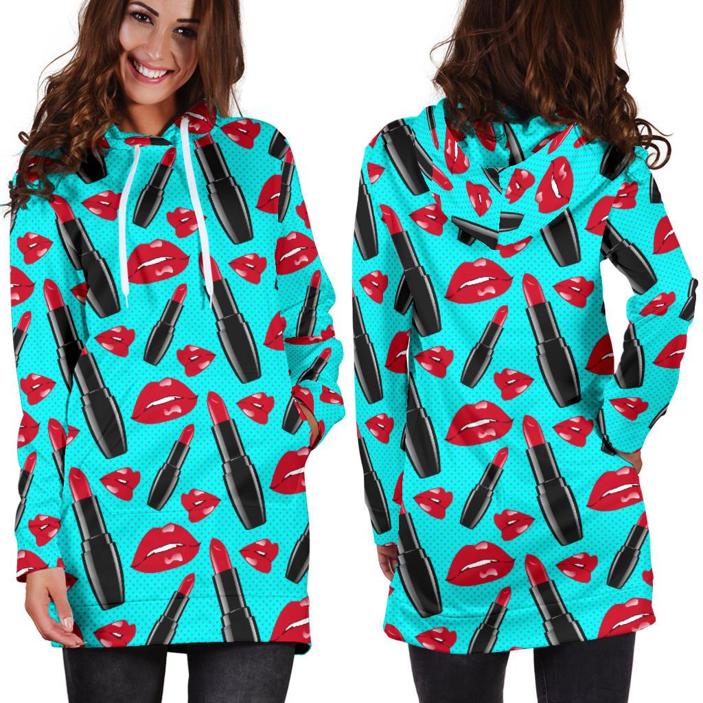 Lipstick Pattern Print Design LT02 Women Hoodie Dress