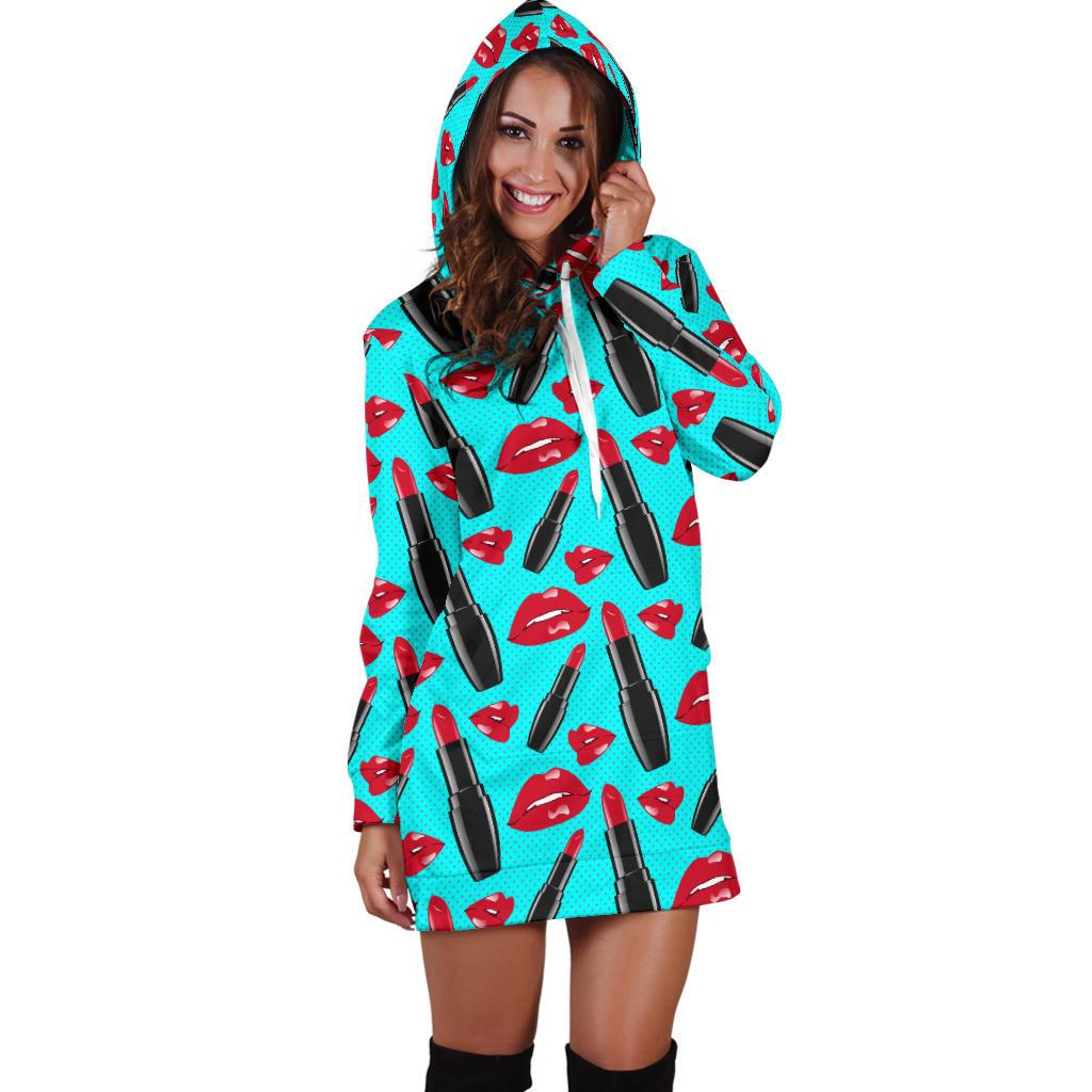 Lipstick Pattern Print Design LT02 Women Hoodie Dress