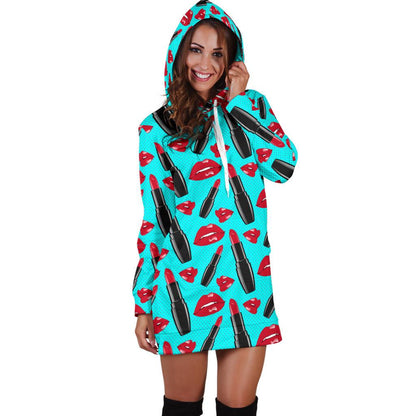 Lipstick Pattern Print Design LT02 Women Hoodie Dress