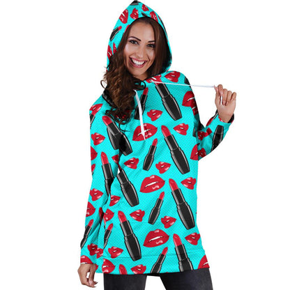Lipstick Pattern Print Design LT02 Women Hoodie Dress