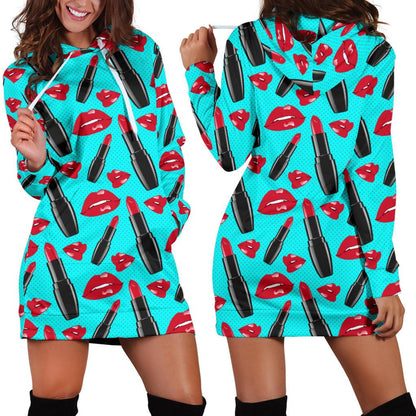 Lipstick Pattern Print Design LT02 Women Hoodie Dress