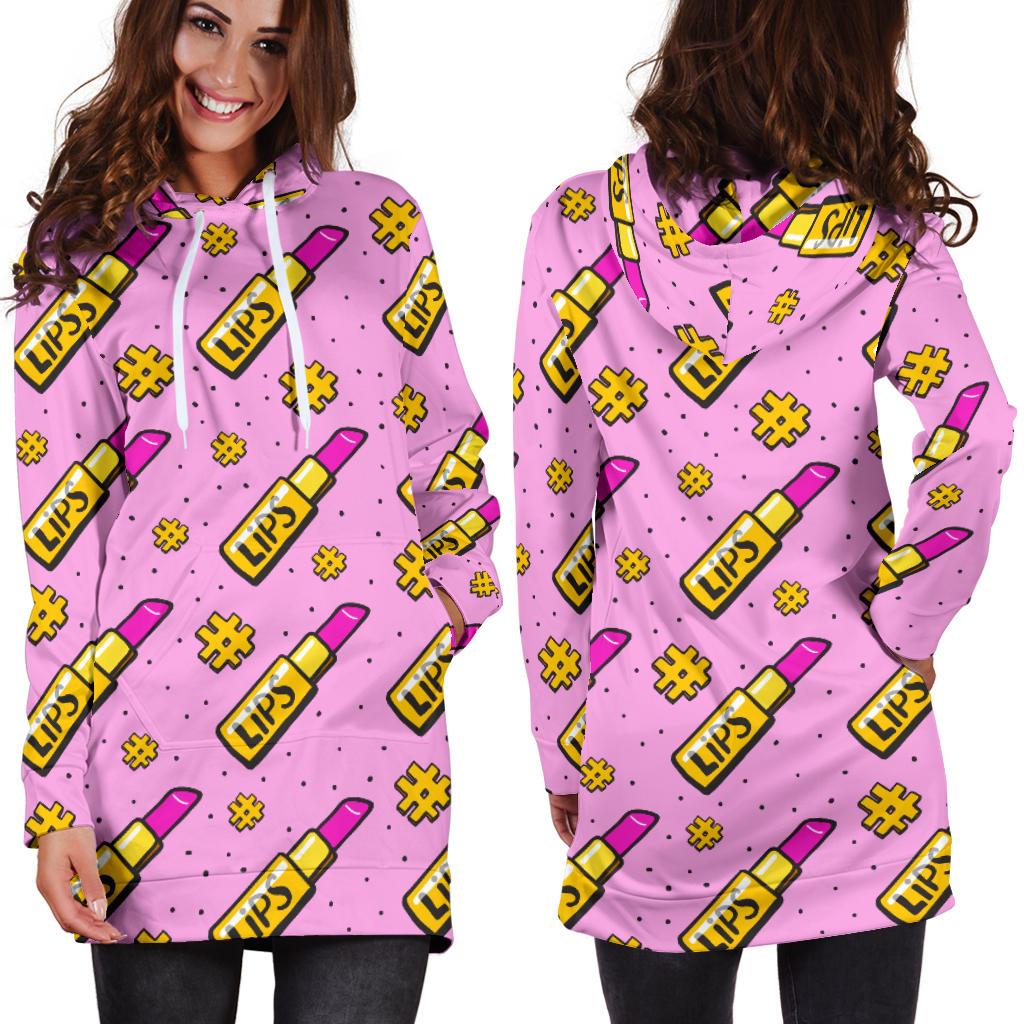 Lipstick Pattern Print Design LT03 Women Hoodie Dress