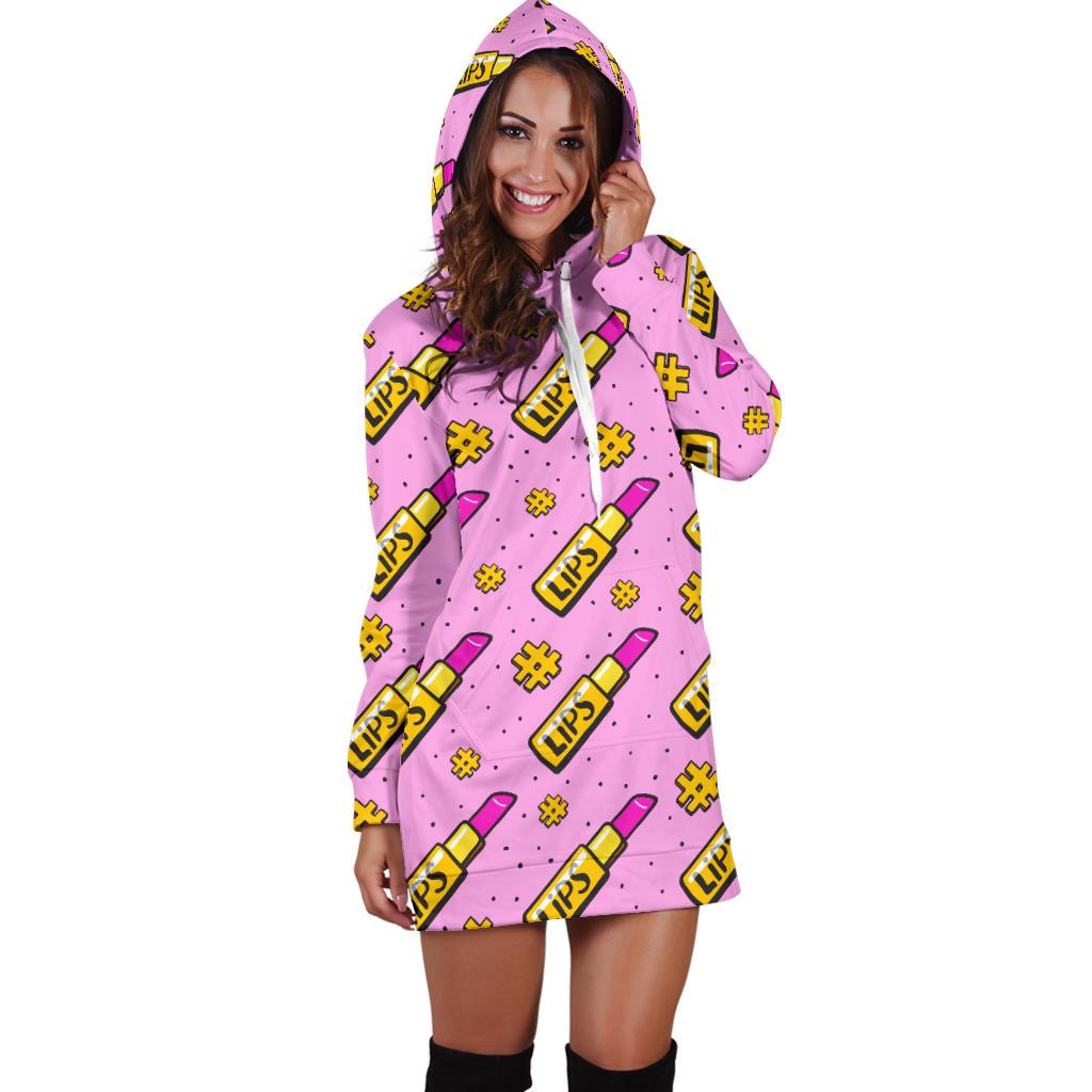 Lipstick Pattern Print Design LT03 Women Hoodie Dress