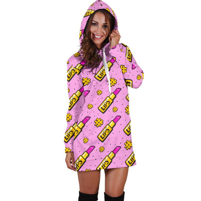 Lipstick Pattern Print Design LT03 Women Hoodie Dress