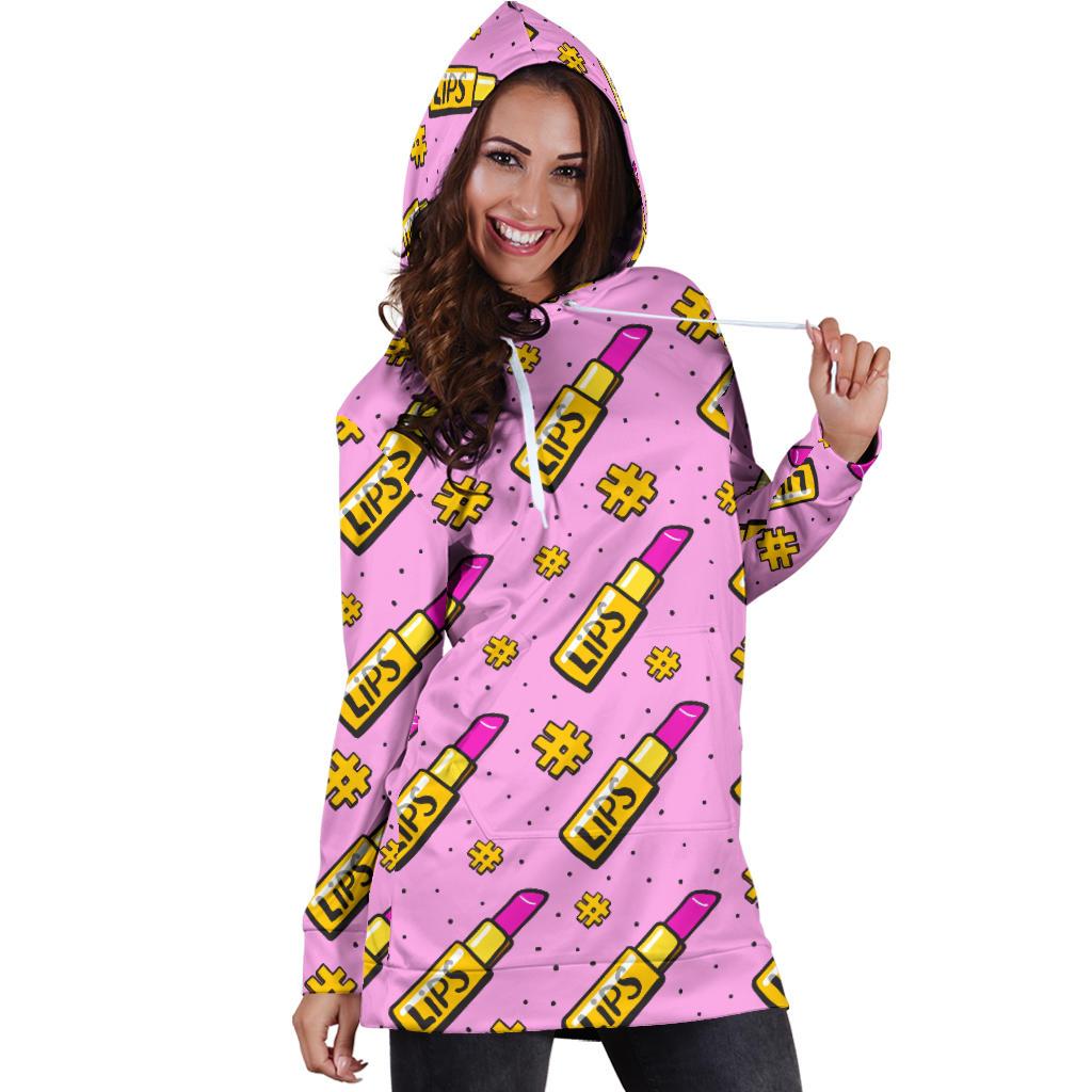 Lipstick Pattern Print Design LT03 Women Hoodie Dress