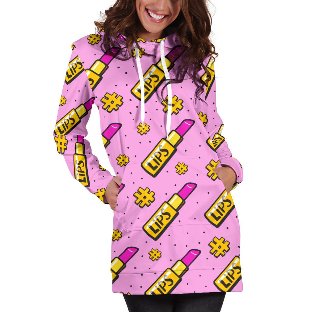 Lipstick Pattern Print Design LT03 Women Hoodie Dress