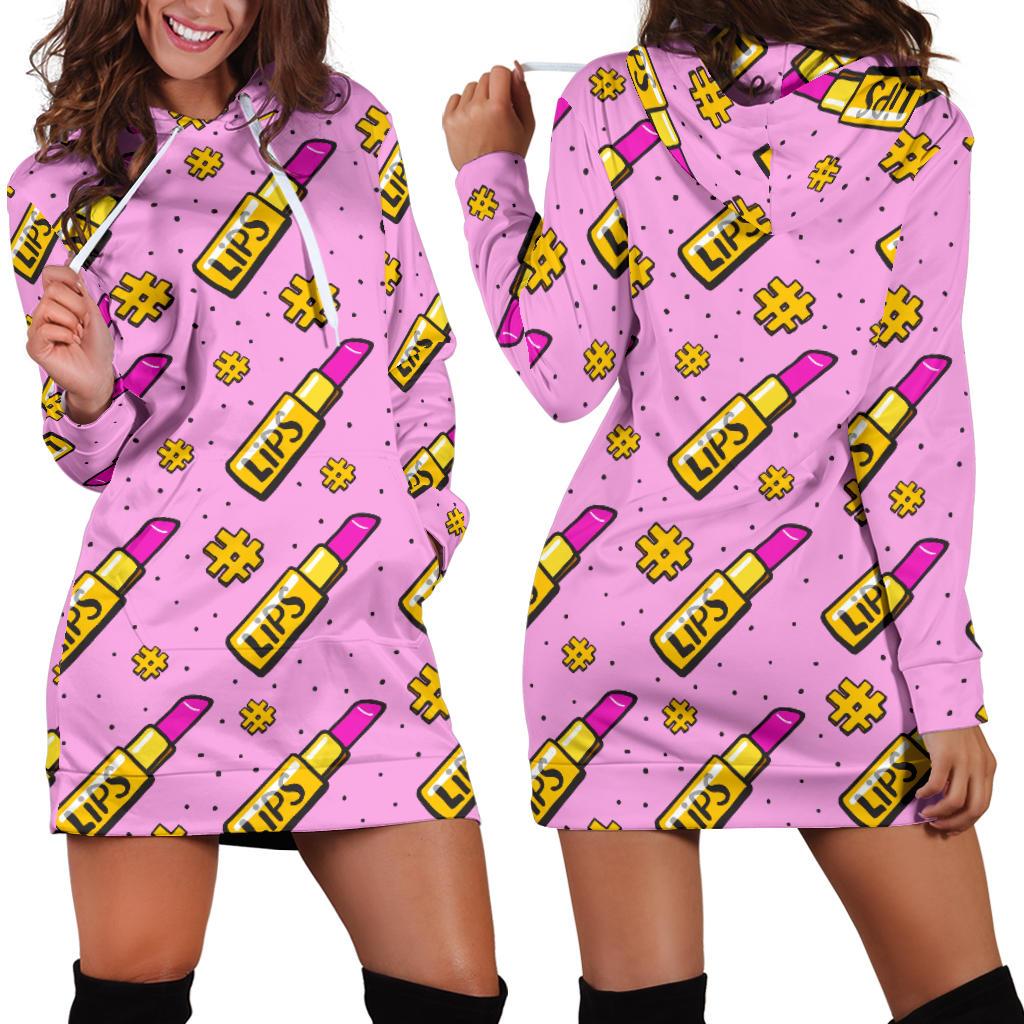 Lipstick Pattern Print Design LT03 Women Hoodie Dress