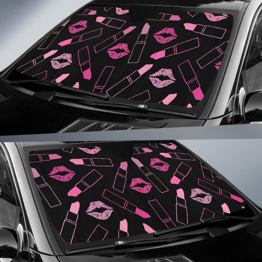 Lipstick Pink Pattern Print Design 01 Car Sun Shades-JORJUNE.COM