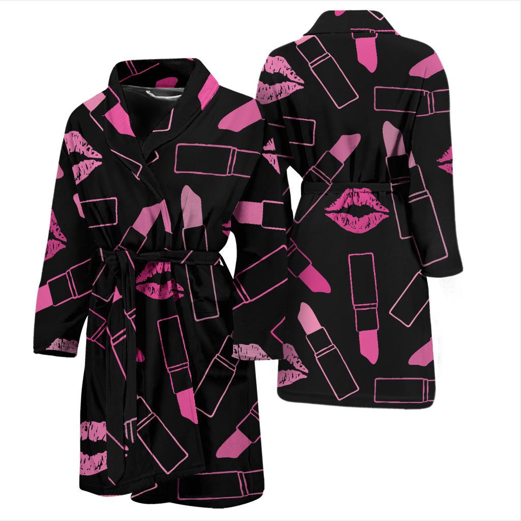 Lipstick Pink Pattern Print Design 01 Men Bathrobe-JORJUNE.COM