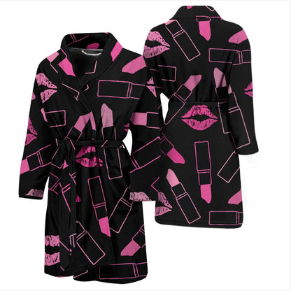 Lipstick Pink Pattern Print Design 01 Men Bathrobe-JORJUNE.COM