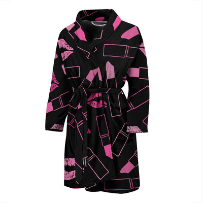 Lipstick Pink Pattern Print Design 01 Men Bathrobe-JORJUNE.COM