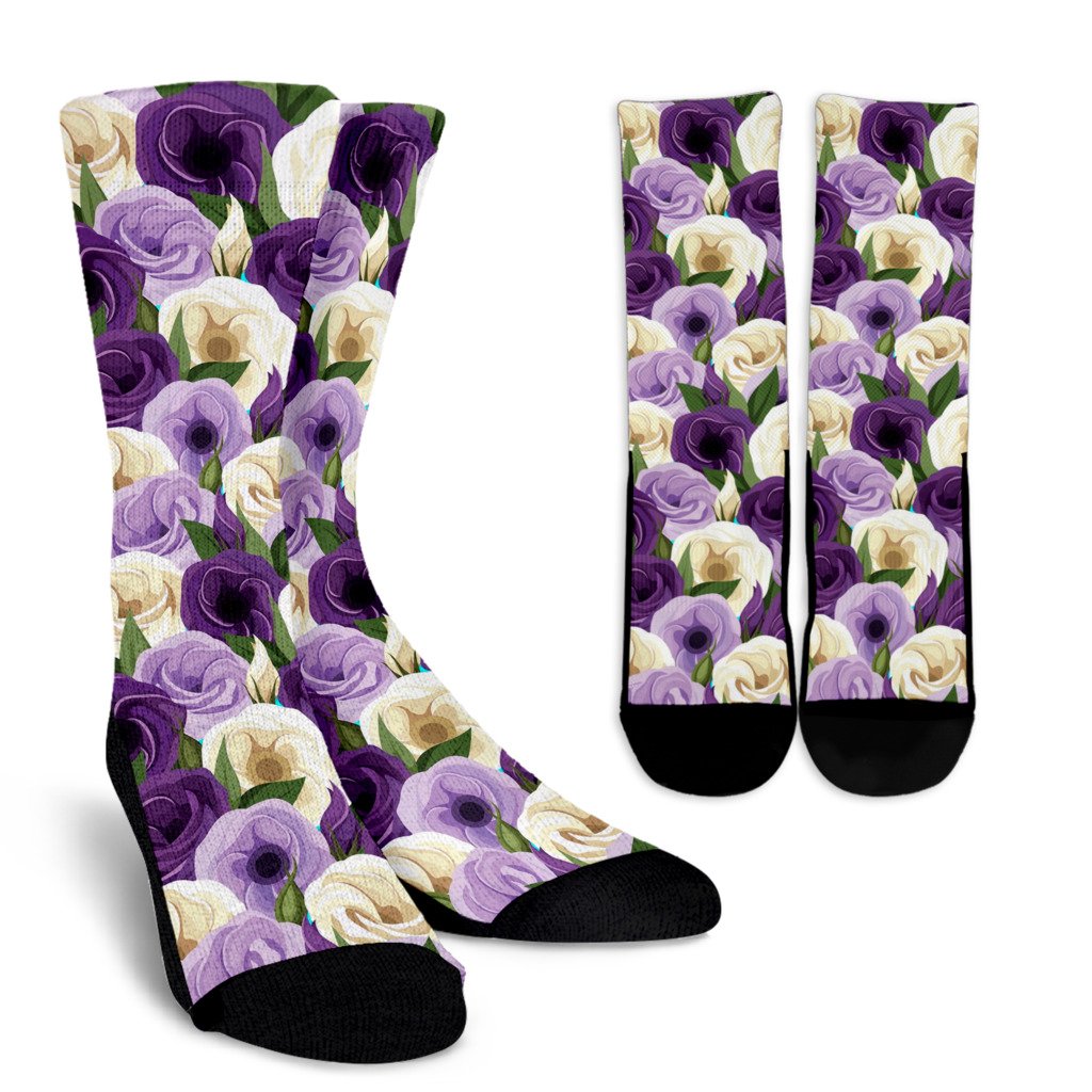 Lisianthus Pattern Print Design LT01 Crew Socks-JORJUNE.COM