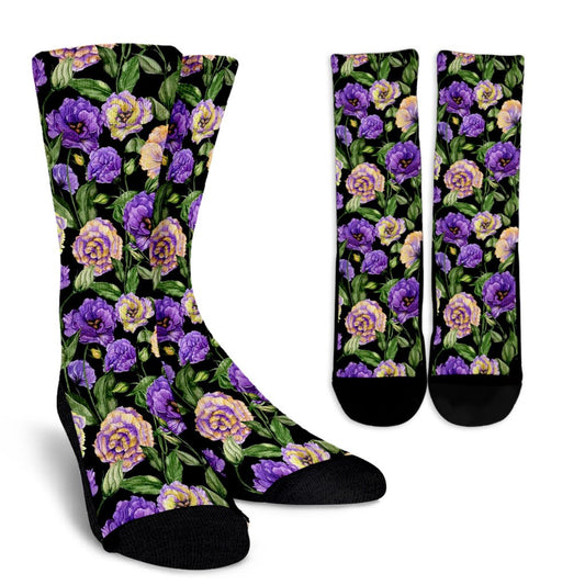Lisianthus Pattern Print Design LT02 Crew Socks-JORJUNE.COM