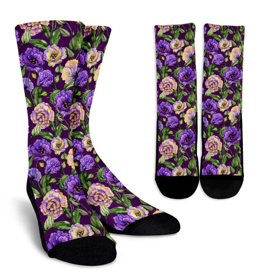 Lisianthus Pattern Print Design LT03 Crew Socks-JORJUNE.COM