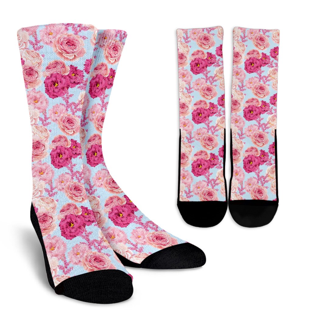 Lisianthus Pattern Print Design LT05 Crew Socks-JORJUNE.COM
