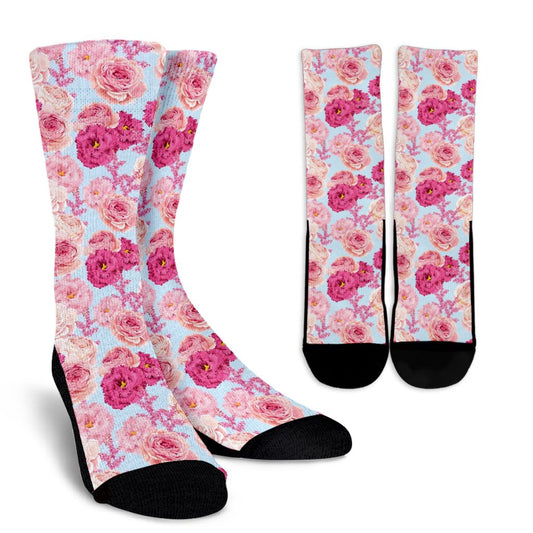 Lisianthus Pattern Print Design LT05 Crew Socks-JORJUNE.COM