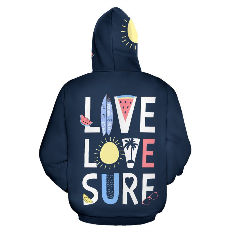 Live Love Surf All Over Print Hoodie