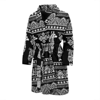 Llama Aztec Style Pattern Print Design 01 Men Bathrobe-JORJUNE.COM