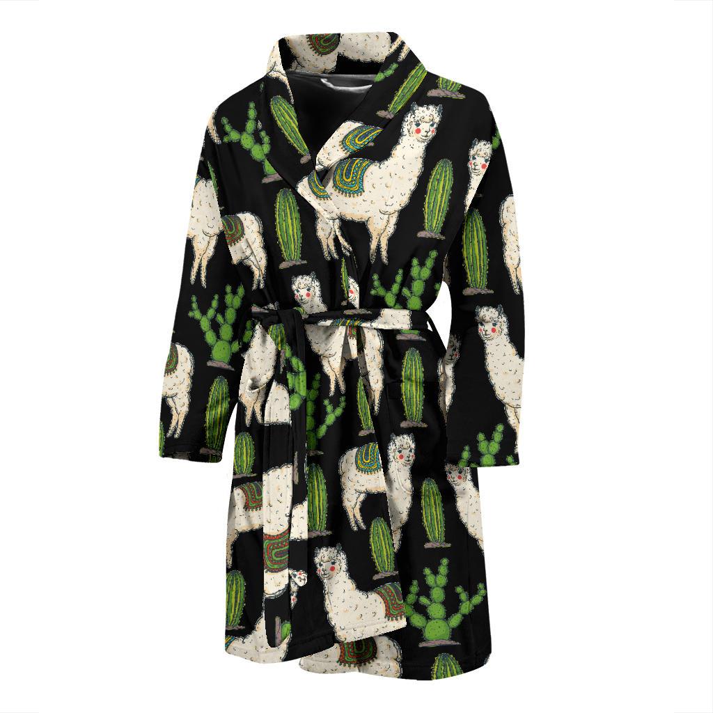 Llama Cactus Pattern Print Design 011 Men Bathrobe-JORJUNE.COM