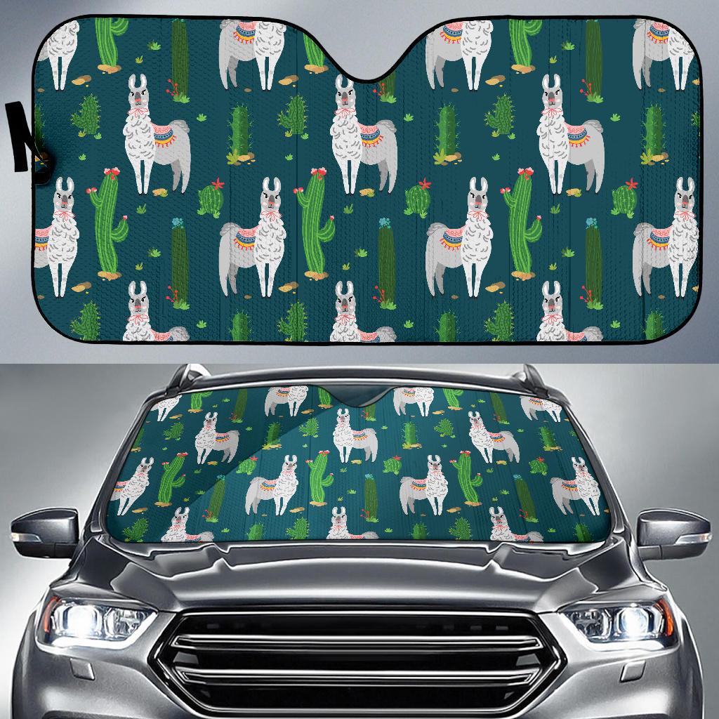 Llama Cactus Pattern Print Design 013 Car Sun Shades-JORJUNE.COM