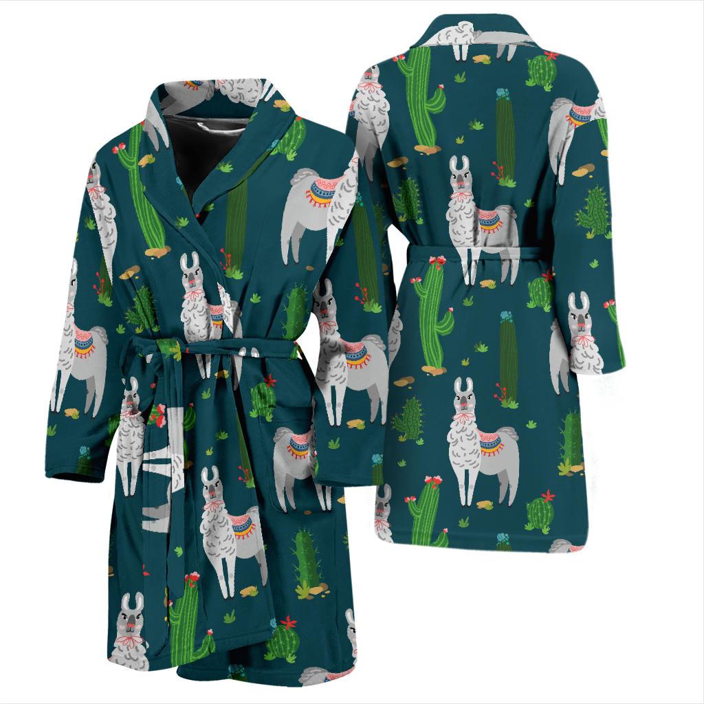 Llama Cactus Pattern Print Design 013 Men Bathrobe-JORJUNE.COM