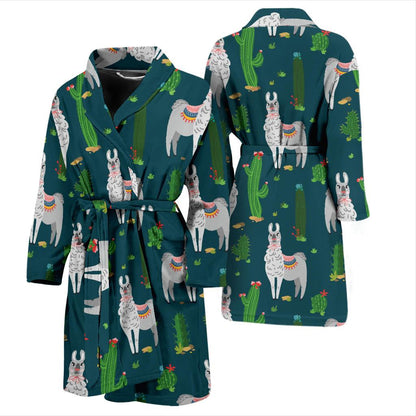 Llama Cactus Pattern Print Design 013 Men Bathrobe-JORJUNE.COM