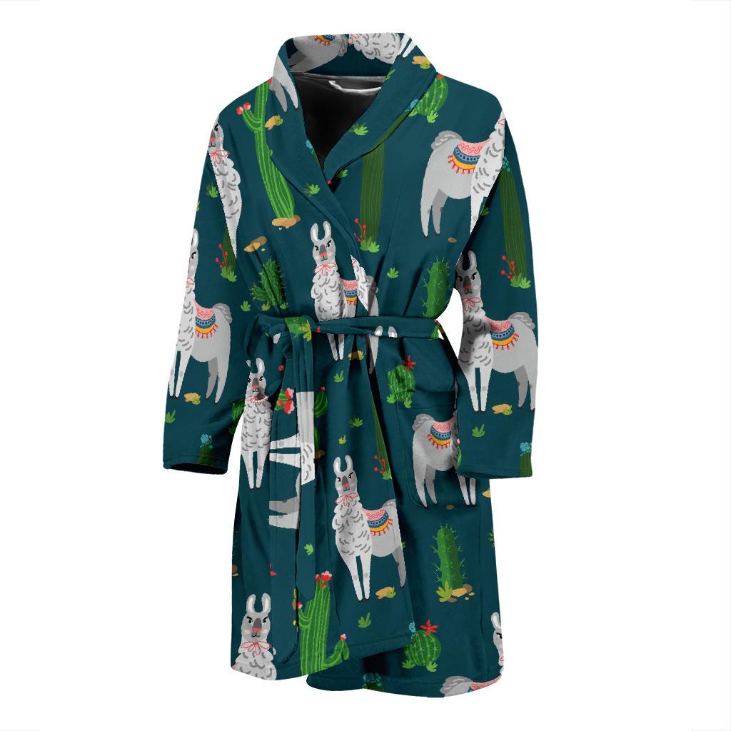 Llama Cactus Pattern Print Design 013 Men Bathrobe-JORJUNE.COM