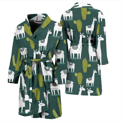 Llama Cactus Pattern Print Design 02 Men Bathrobe-JORJUNE.COM