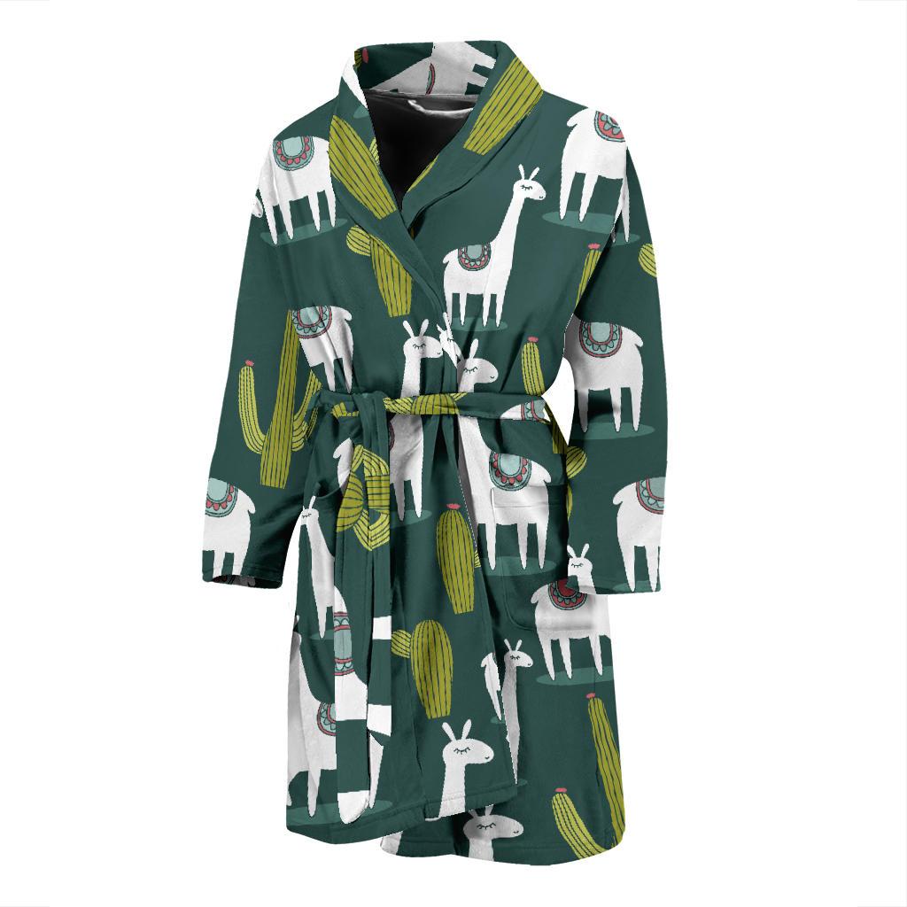 Llama Cactus Pattern Print Design 02 Men Bathrobe-JORJUNE.COM