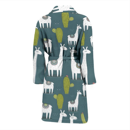 Llama Cactus Pattern Print Design 03 Men Bathrobe-JORJUNE.COM