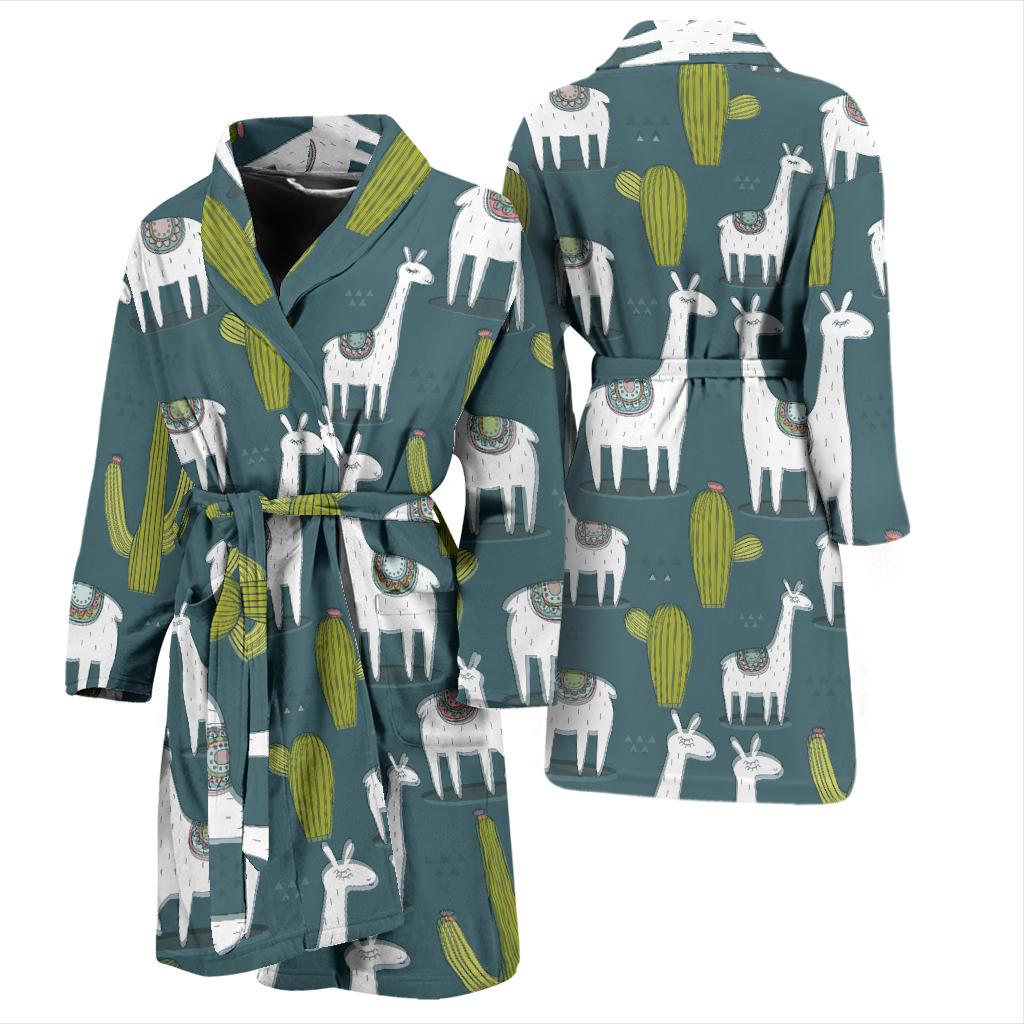 Llama Cactus Pattern Print Design 03 Men Bathrobe-JORJUNE.COM