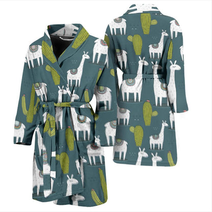 Llama Cactus Pattern Print Design 03 Men Bathrobe-JORJUNE.COM