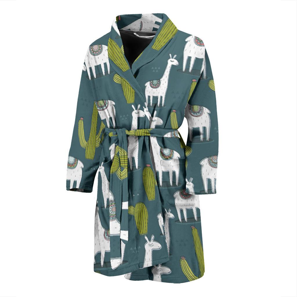 Llama Cactus Pattern Print Design 03 Men Bathrobe-JORJUNE.COM