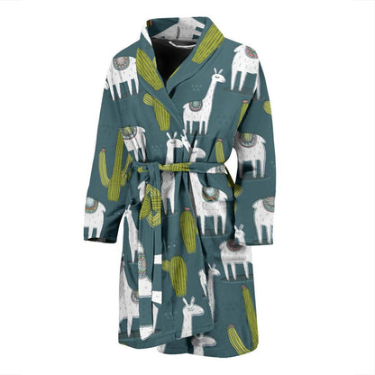 Llama Cactus Pattern Print Design 03 Men Bathrobe-JORJUNE.COM