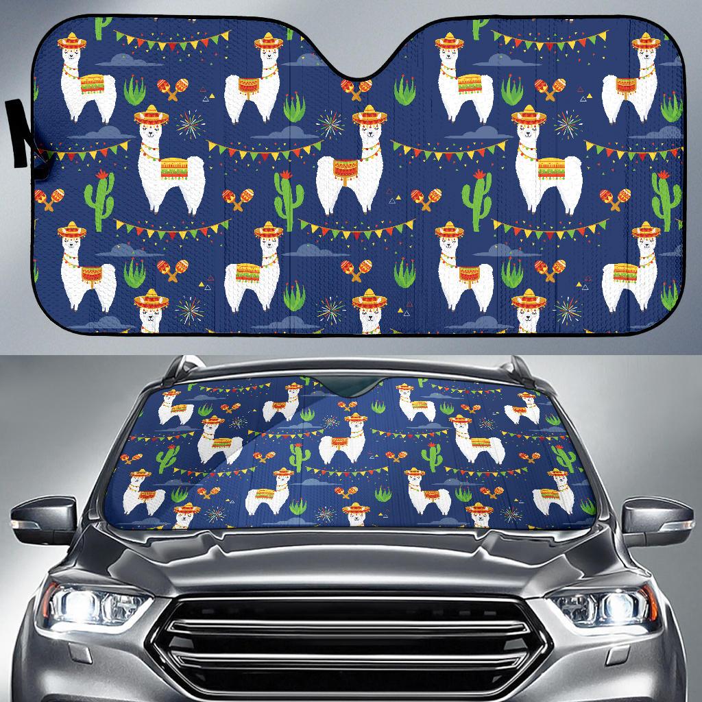 Llama Cactus Pattern Print Design 05 Car Sun Shades-JORJUNE.COM