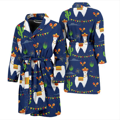 Llama Cactus Pattern Print Design 05 Men Bathrobe-JORJUNE.COM