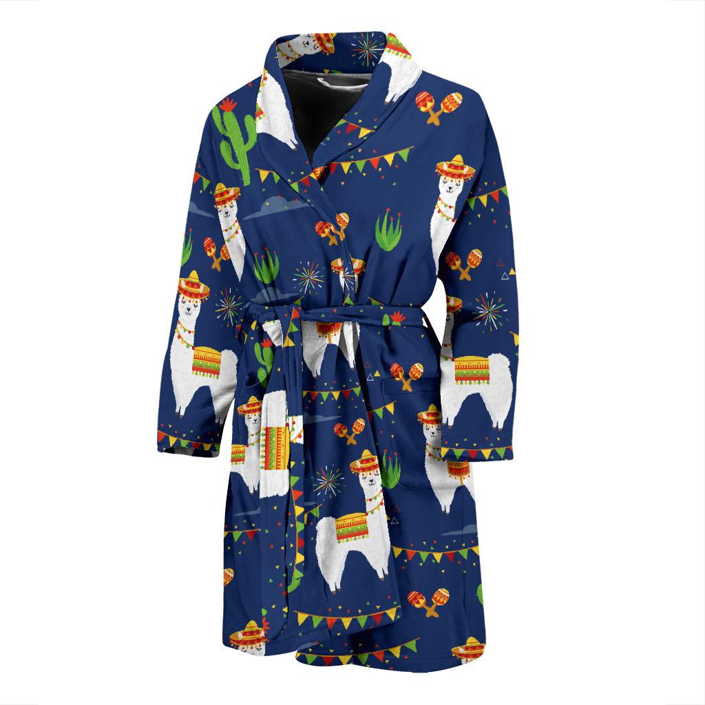 Llama Cactus Pattern Print Design 05 Men Bathrobe-JORJUNE.COM