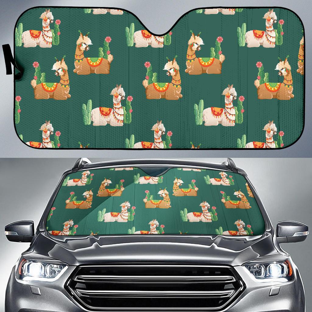 Llama Cactus Pattern Print Design 07 Car Sun Shades-JORJUNE.COM