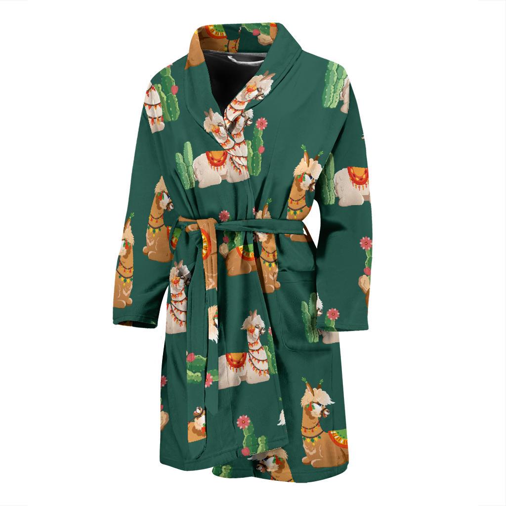 Llama Cactus Pattern Print Design 07 Men Bathrobe-JORJUNE.COM