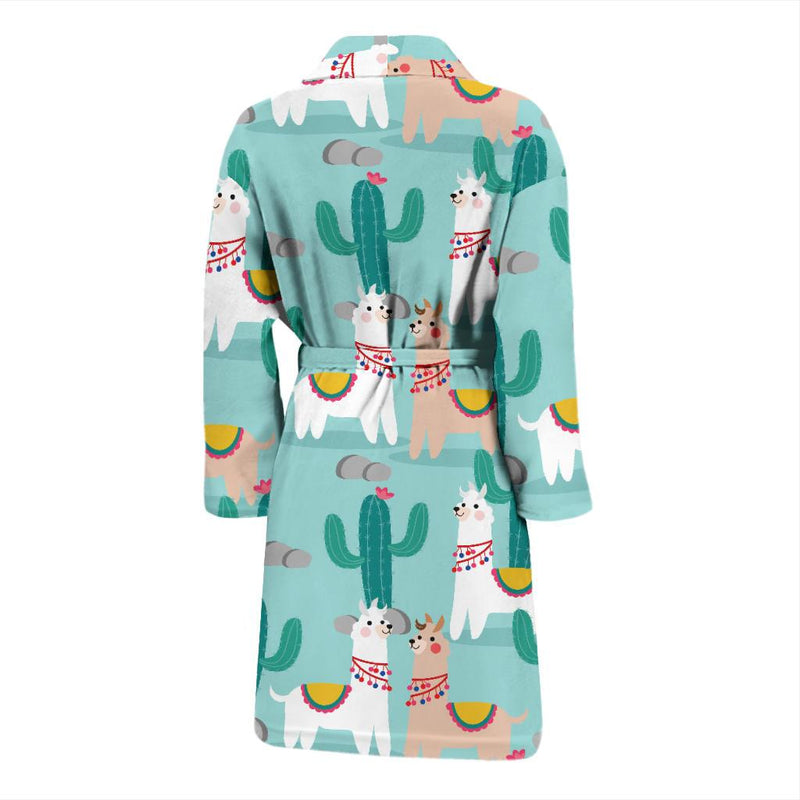 Llama Cactus Pattern Print Design 08 Men Bathrobe-JORJUNE.COM