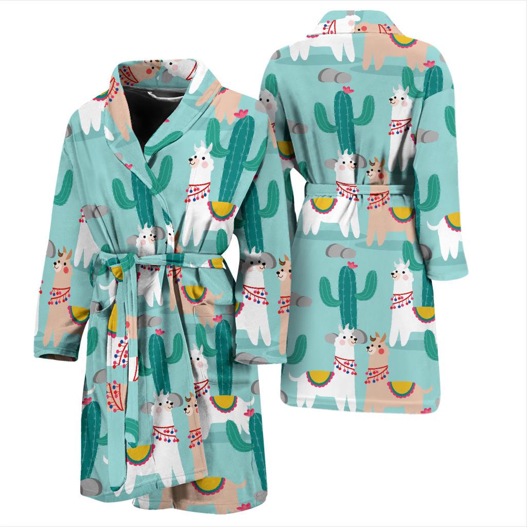 Llama Cactus Pattern Print Design 08 Men Bathrobe-JORJUNE.COM