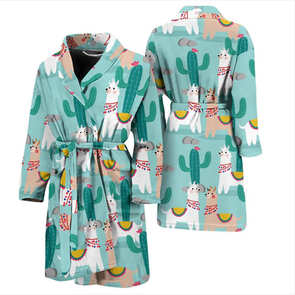 Llama Cactus Pattern Print Design 08 Men Bathrobe-JORJUNE.COM