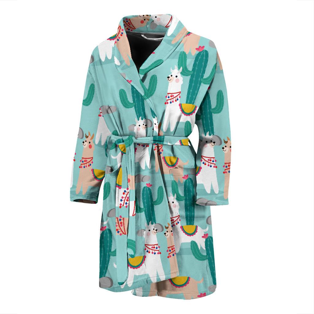 Llama Cactus Pattern Print Design 08 Men Bathrobe-JORJUNE.COM