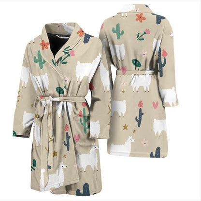 Llama Cactus Pattern Print Design 09 Men Bathrobe-JORJUNE.COM