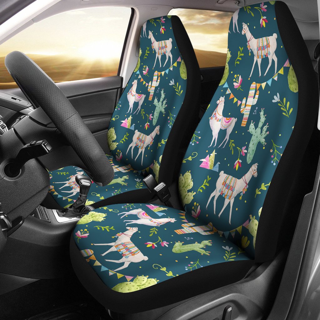 Llama With Cactus Design Print Universal Fit Car Seat Covers