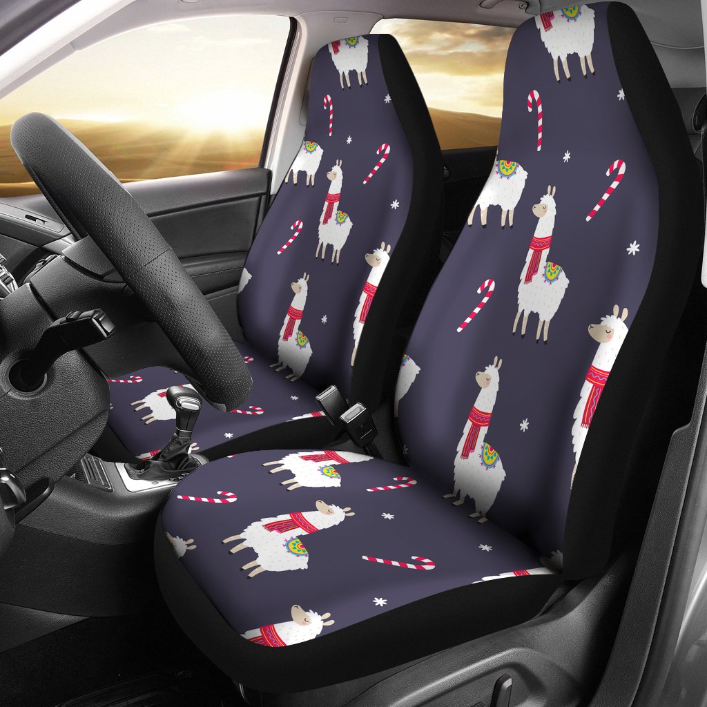 Llama With Candy Cane Themed Print Universal Fit Car Seat Covers