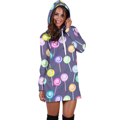 Lollipop Pattern Print Design LL03 Women Hoodie Dress