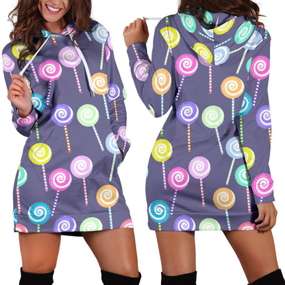 Lollipop Pattern Print Design LL03 Women Hoodie Dress