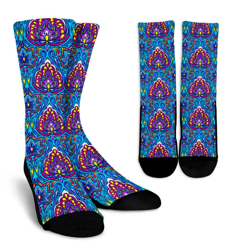 lotus Boho Pattern Print Design LO010 Crew Socks-JORJUNE.COM